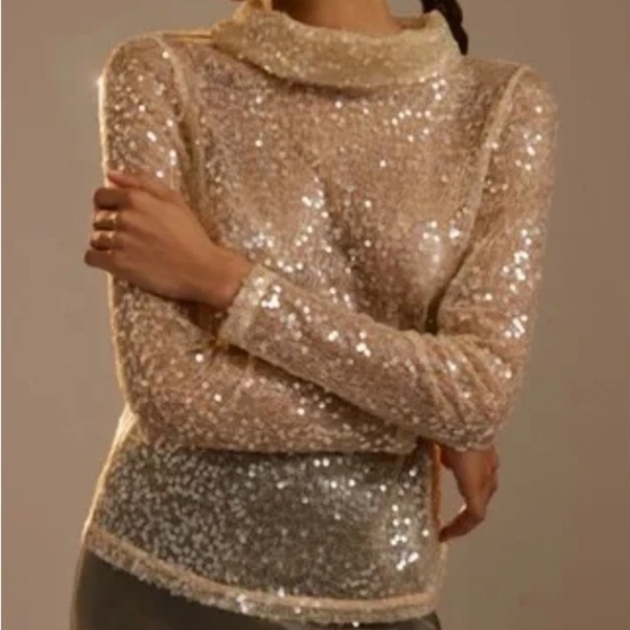 NWT Anthropologie Sunday in Brooklyn Sheer Sequin Top - Picture 1 of 7